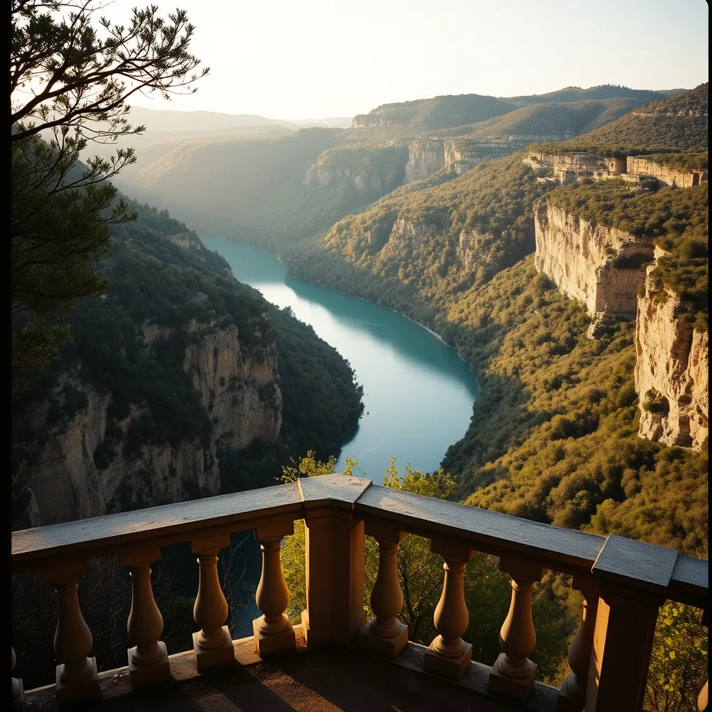Vue panoramique sur les gorges de l'Ardèche depuis un village perché du sud du département
