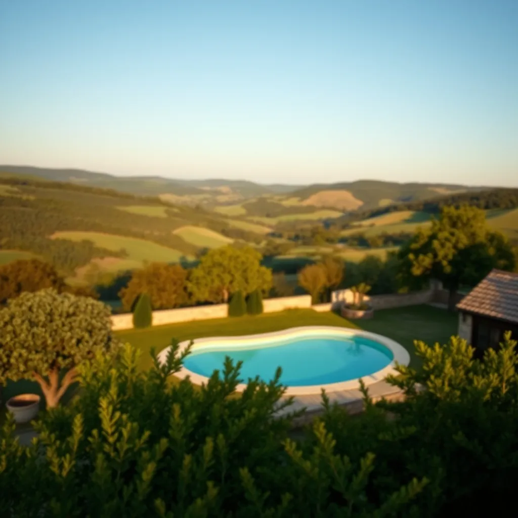 Vue sur la vallée de la Dordogne depuis un gîte avec piscine privée en Périgord