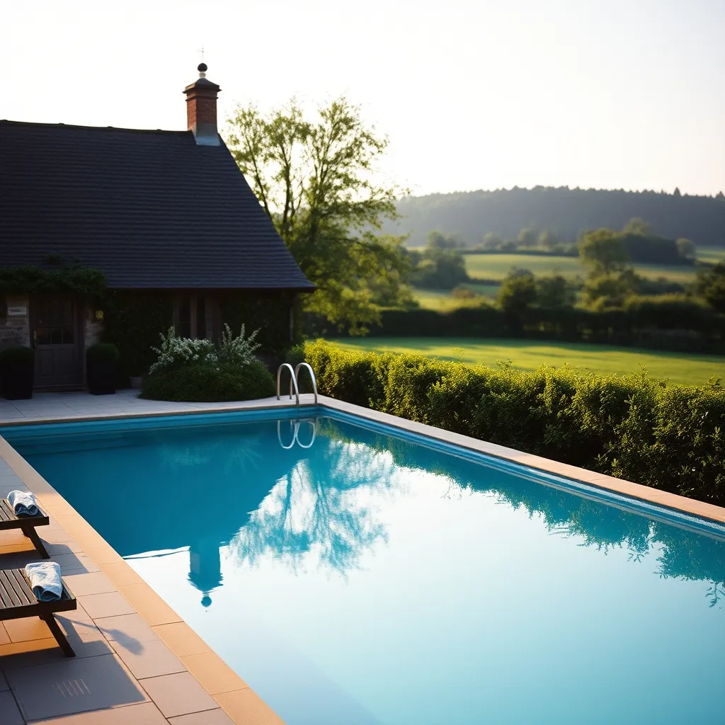Une piscine chauffée dans le jardin d'un gîte rural normand, un critère très recherché par les groupes