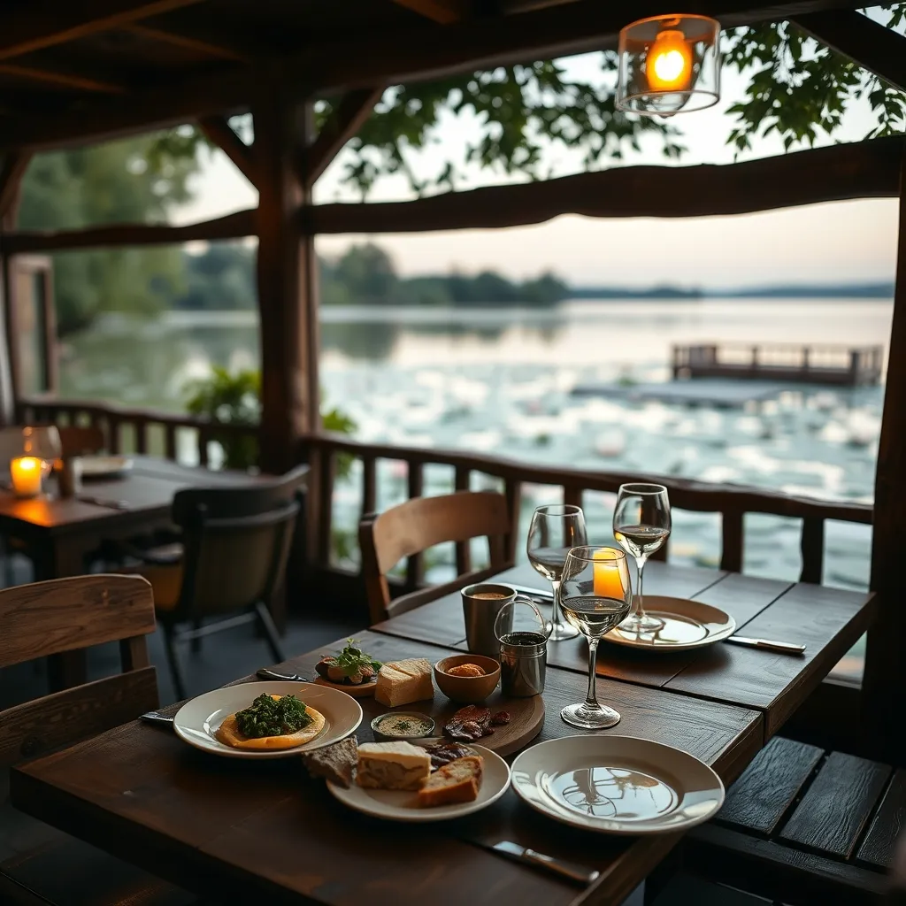 Le restaurant Lacustra propose une cuisine de terroir avec vue sur l'étang de la Ramade