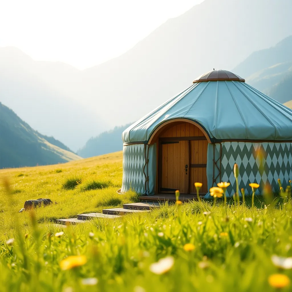 Yourte traditionnelle installée dans un pré de montagne au Pays basque
