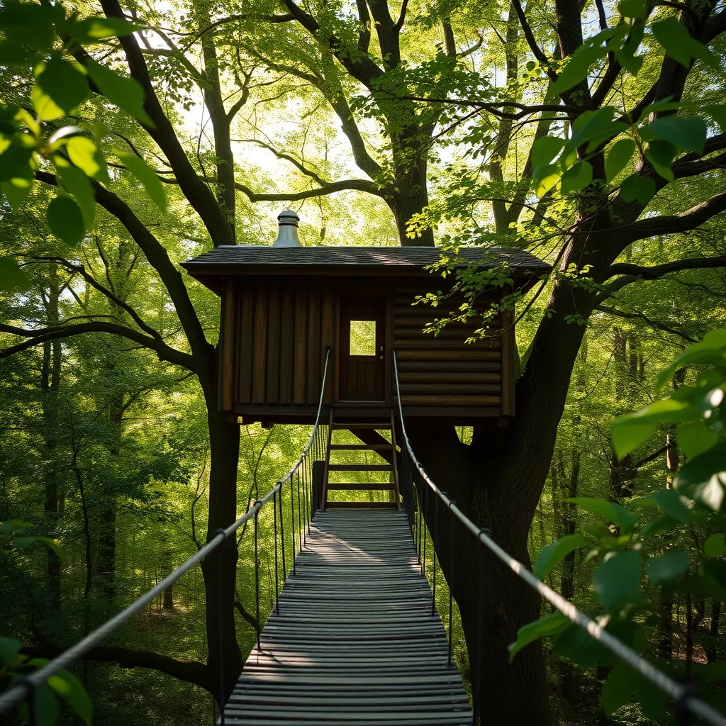Passerelle d'accès à une cabane dans les arbres à Itxassou