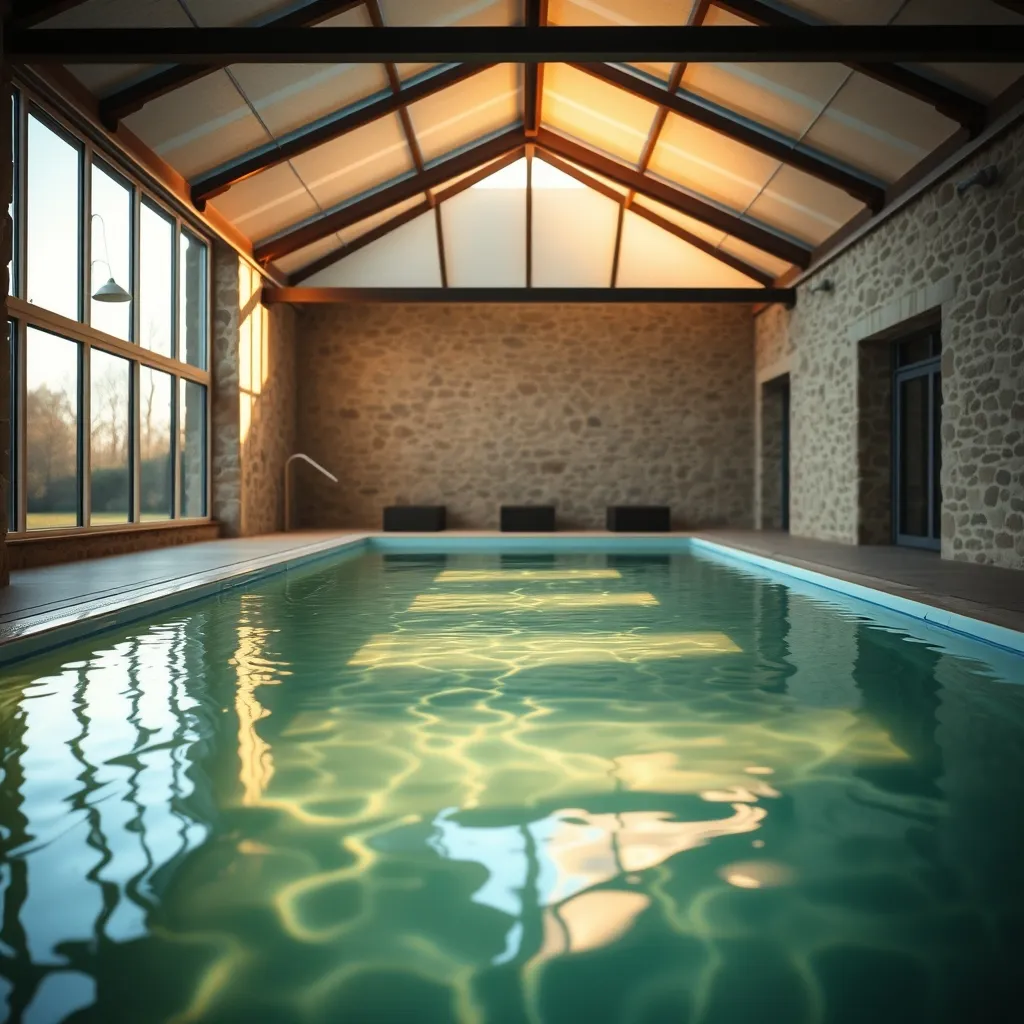 Piscine intérieure chauffée dans un gîte normand rénové, utilisable toute l'année