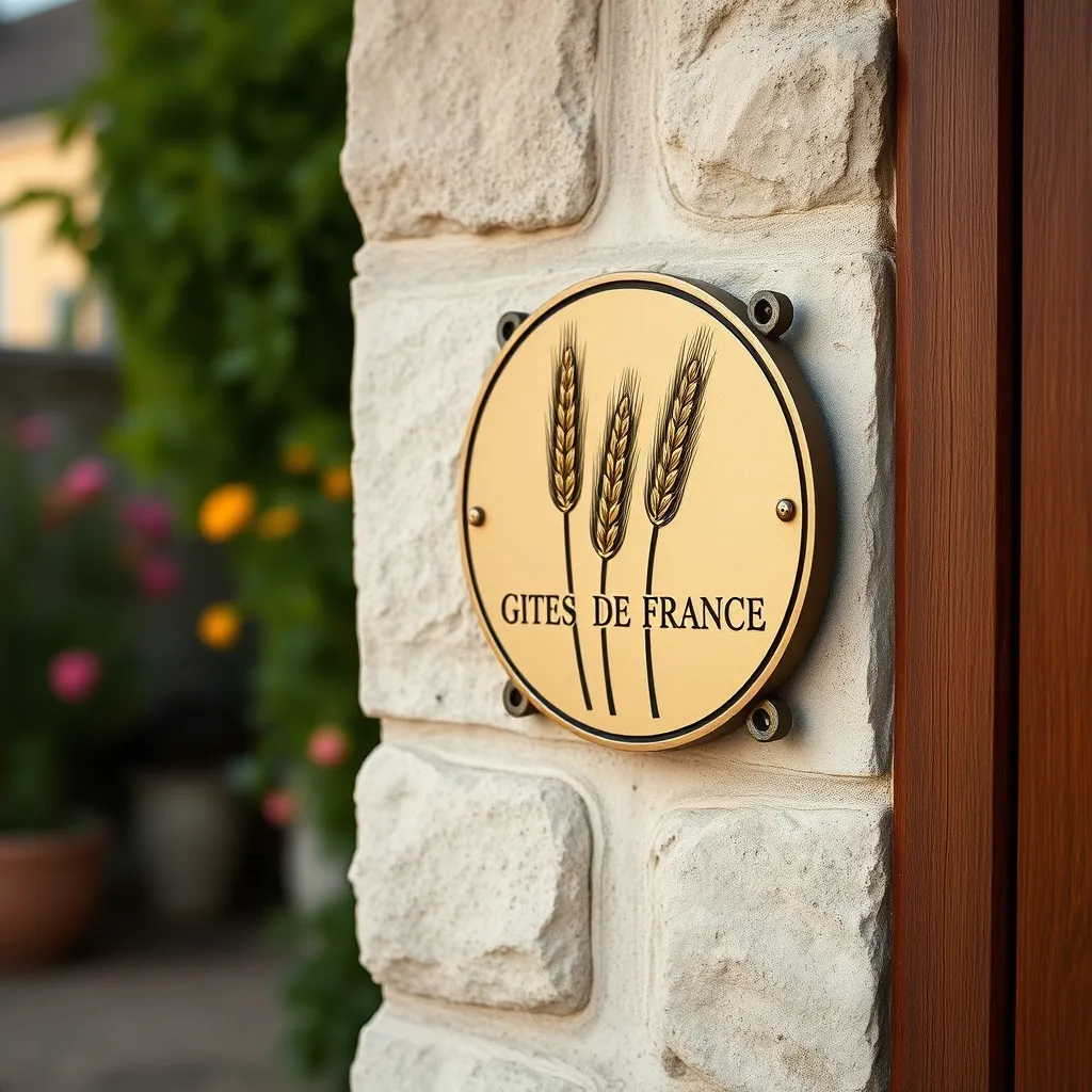 Plaque de classement Gîtes de France sur la façade d'un hébergement labellisé en Bretagne