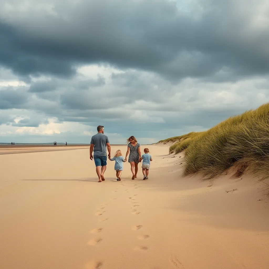 Plage de sable fin sur le littoral normand, accessible à pied depuis de nombreuses locations de vacances