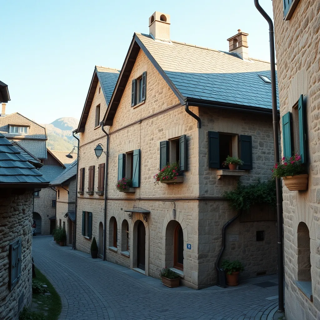 Village de pierre traditionnel dans les Alpes, patrimoine montagnard à découvrir en été