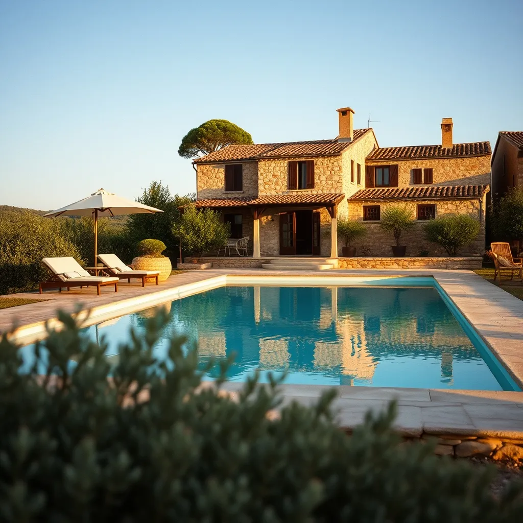 Piscine privée d'un gîte dans l'arrière-pays provençal avec vue sur les collines