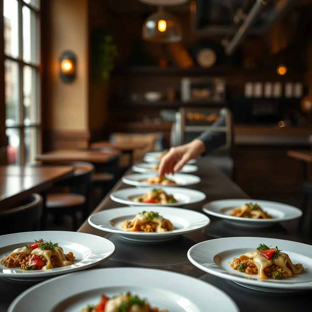 Service en cuisine dans un restaurant bistronomique bordelais, assiettes prêtes à être envoyées