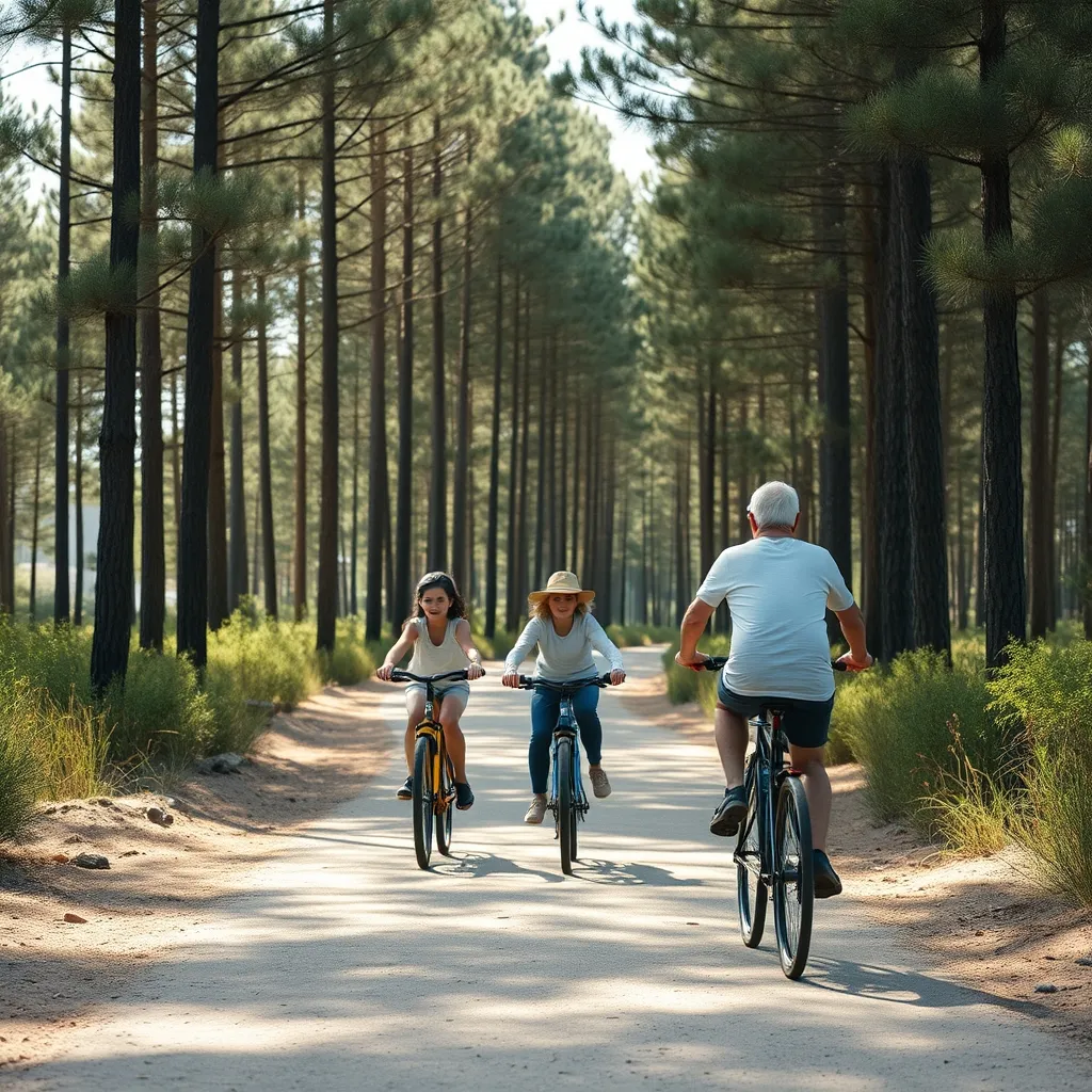 Piste cyclable de la Vélodyssée traversant la forêt landaise près de Messanges