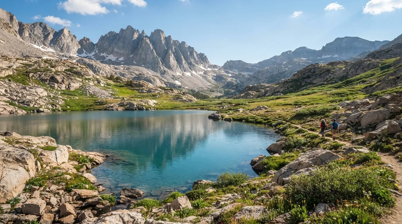 Sentier de randonnée menant au Lac Blanc en montagne, entre rochers et alpages